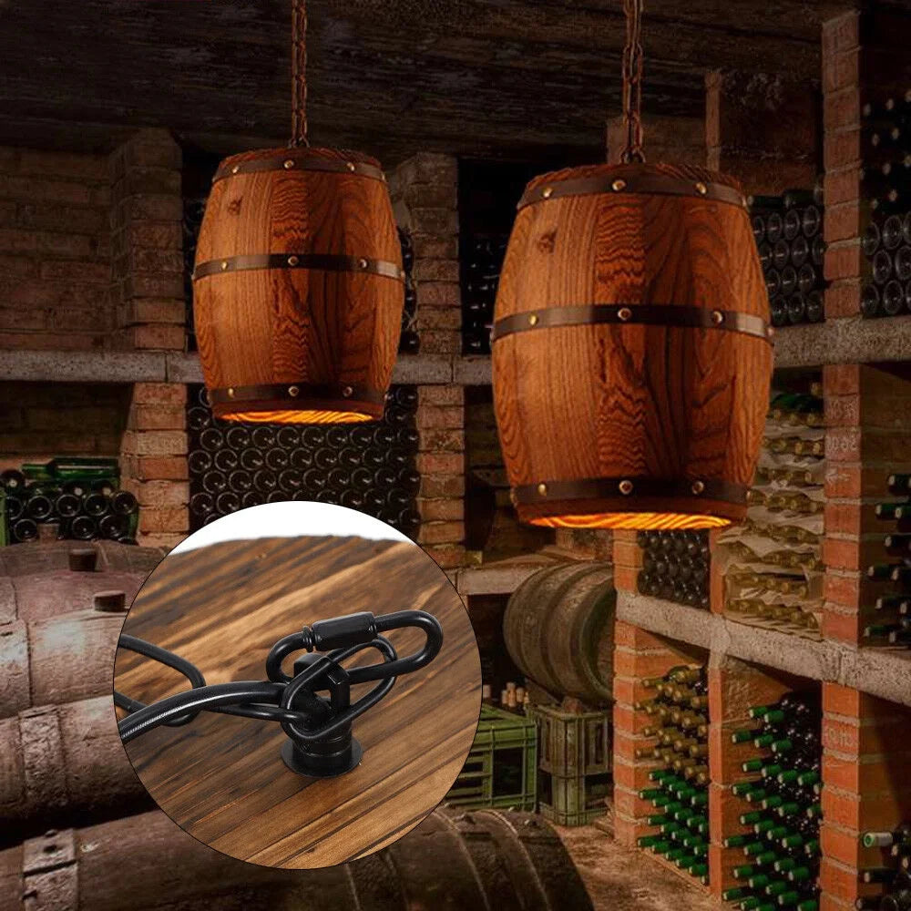 Vintage Wooden Wine Barrel Chandelier – Rustic Pendant Light for Home, Café & Wine Cellar Décor
