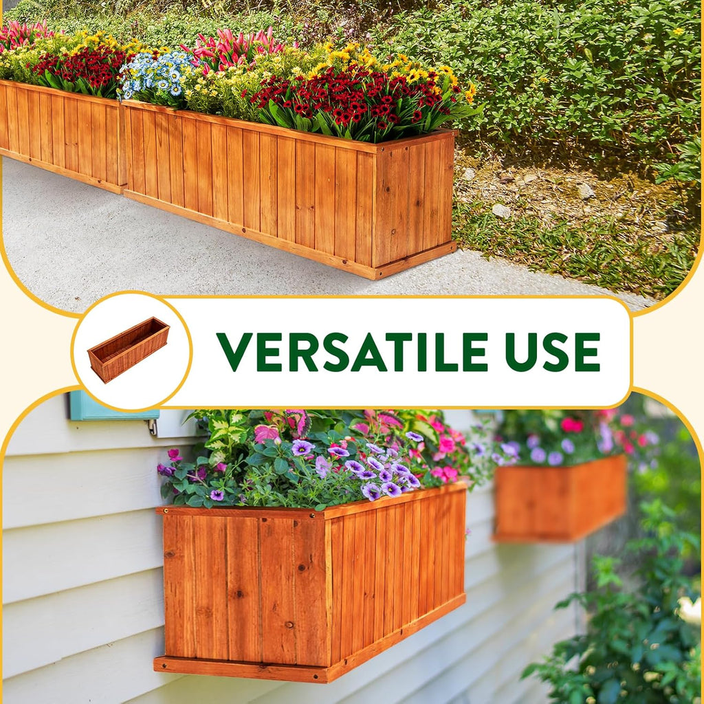 Set of 3 Wooden Barrel Planters – Rustic Acacia Flower Pots with Handles & Drainage for Garden & Patio