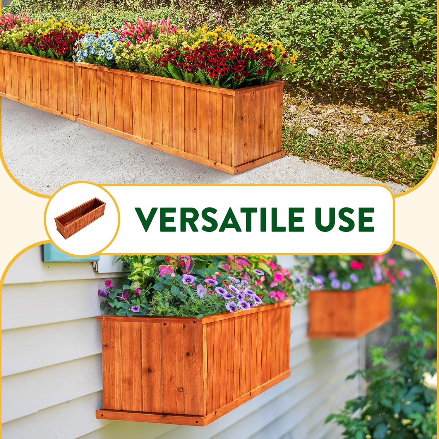 Set of 3 Wooden Barrel Planters – Rustic Acacia Flower Pots with Handles & Drainage for Garden & Patio