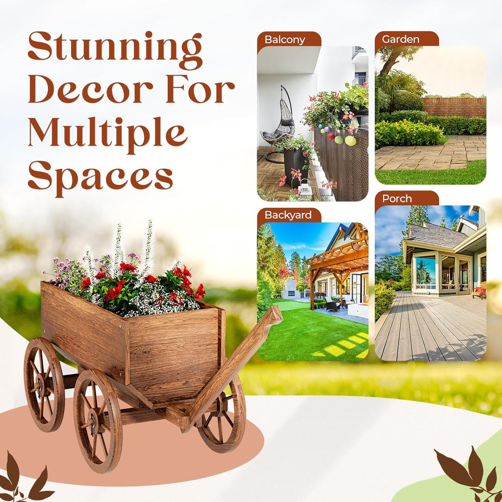 Set of 3 Wooden Barrel Planters – Rustic Acacia Flower Pots with Handles & Drainage for Garden & Patio
