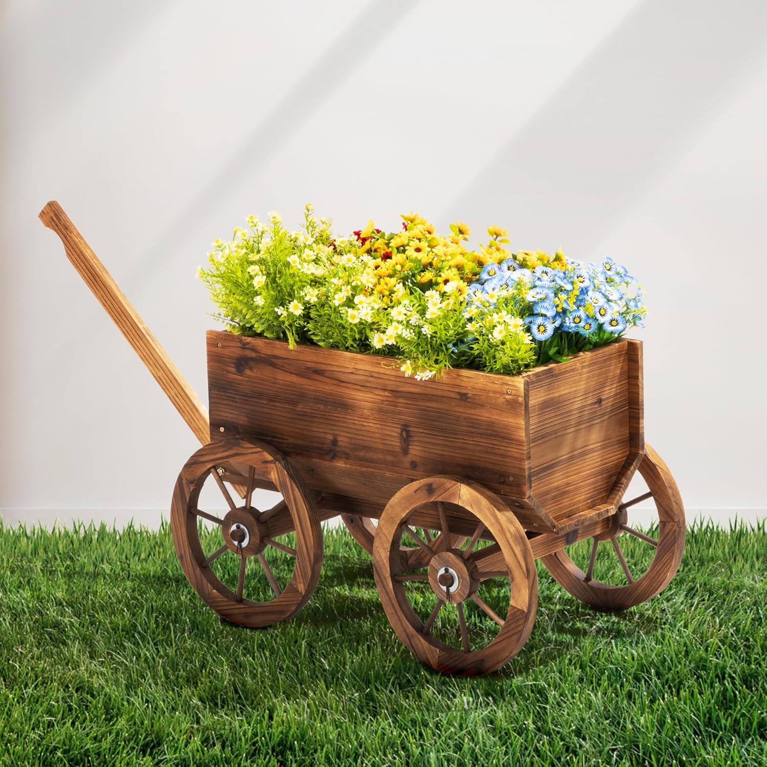 Set of 3 Wooden Barrel Planters – Rustic Acacia Flower Pots with Handles & Drainage for Garden & Patio