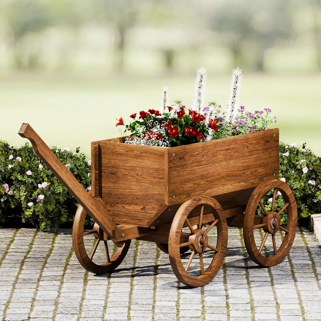 Set of 3 Wooden Barrel Planters – Rustic Acacia Flower Pots with Handles & Drainage for Garden & Patio