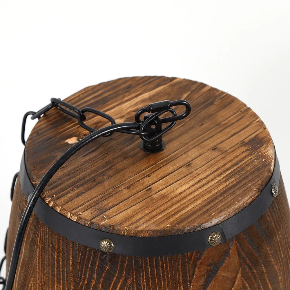 Vintage Wooden Wine Barrel Chandelier – Rustic Pendant Light for Home, Café & Wine Cellar Décor