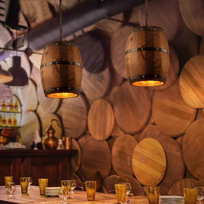 Vintage Wooden Wine Barrel Chandelier – Rustic Pendant Light for Home, Café & Wine Cellar Décor
