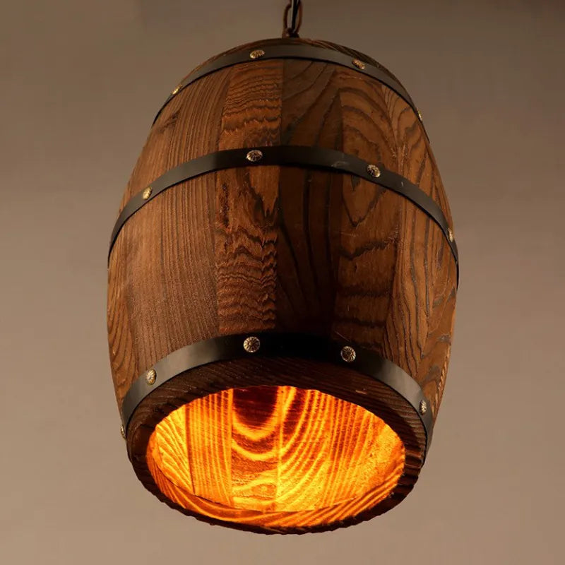 Vintage Wooden Wine Barrel Chandelier – Rustic Pendant Light for Home, Café & Wine Cellar Décor